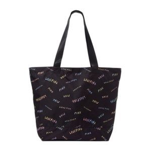 Victoria's Secret Love Pink Black Tote Bag with Rainbow Logo Print NEW